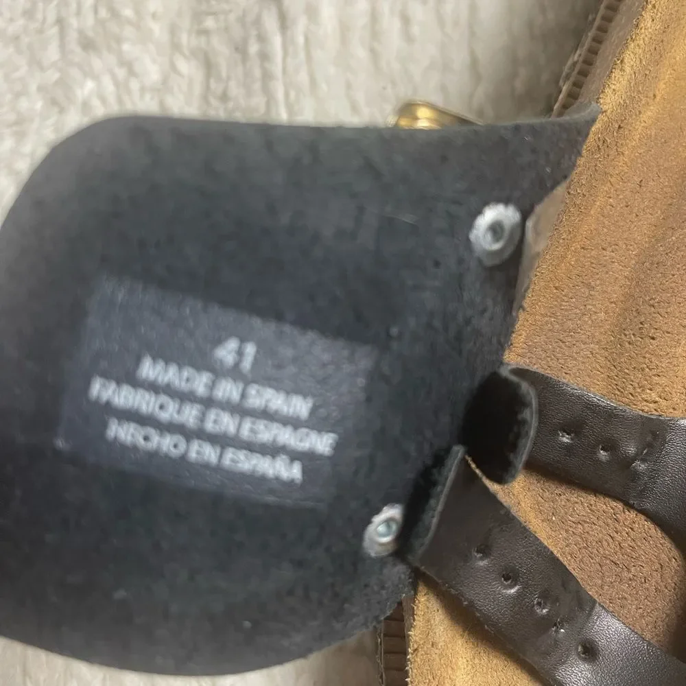 Free People caravelle leather Black Cork footbed Double Strap Sandals EUR SZ41